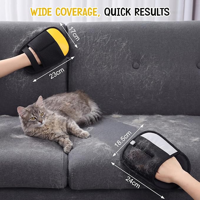 4 Pcs Pet Hair Removal Gloves for Dogs Cats Reusable Electrostatic Fur Remover Tool Mitt Grooming Glove for Sofa Couch Carpet Clothing Car Seat Washable Large Size Thickened