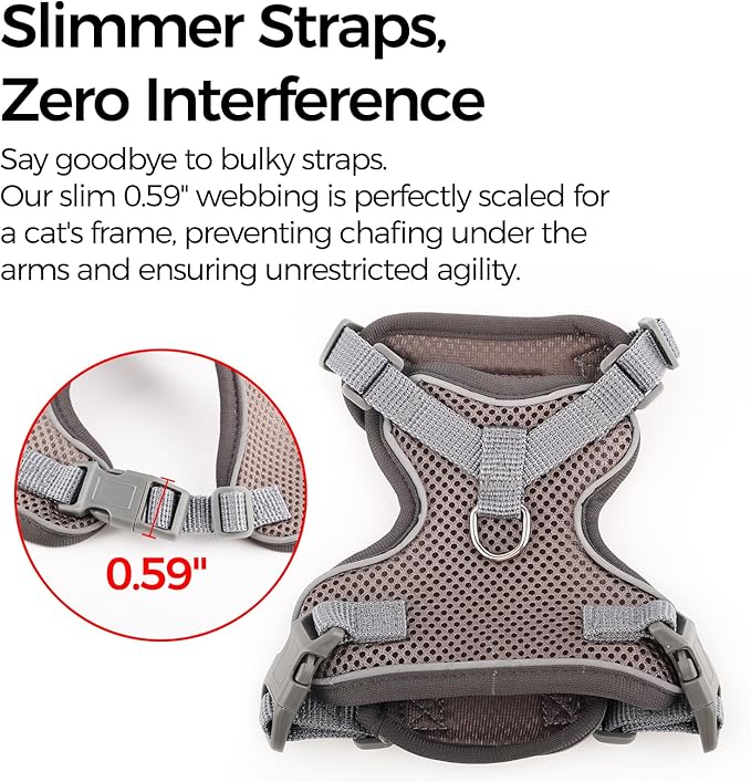 Cat Harness and Leash Kitten Harness Escape Proof Lightweight Breathable Mesh Cat Leash for Walking Travel, Grey, Small