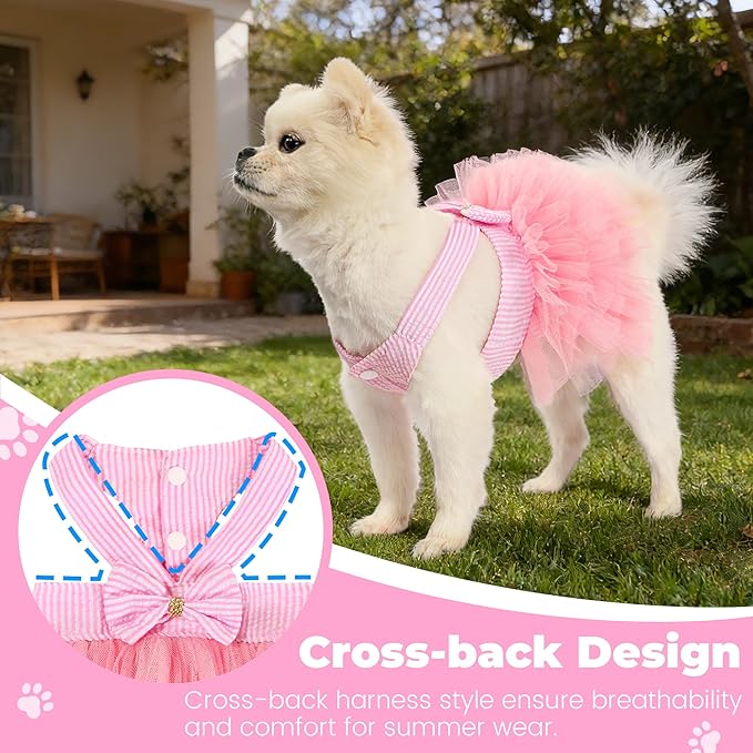 Dog Dress, Fashion Puppy Tutu Princess Dresses for Small Dogs Girl, Sweet Skirt with Dog Bowknot Clips, Spring Dog Cat Clothes Pet Apparel (Pink Dress Tutu, X-Small)