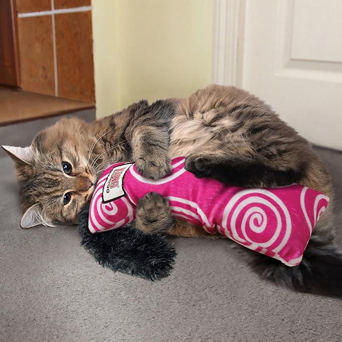 KONG Kickeroo Swirl Cat Toy – Plush with Crinkle Sound, Soft Catnip Toy for Indoor Cats – Assorted Colors (3 Pack)