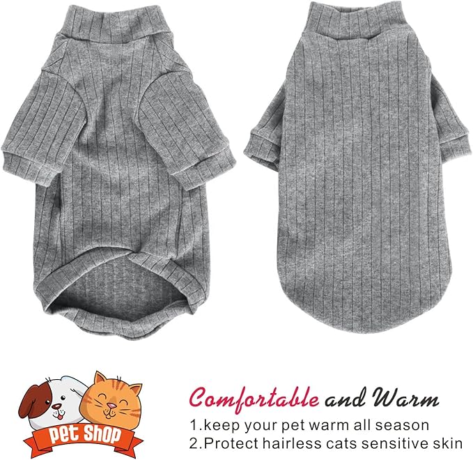Idepet Sphynx Hairless Cats Sweater Shirt Kitten Soft Puppy Clothes Pullover Cute Cat Pajamas Jumpsuit Cotton Apparel Pet Winter Turtleneck for Cats and Teacup Chihuahua Small Dogs(Gray,XXL)