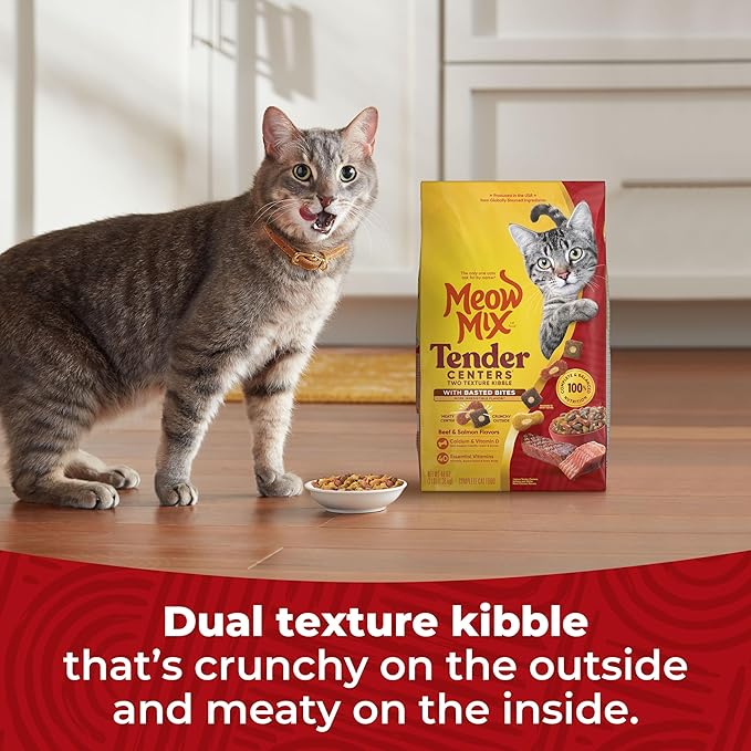 Meow Mix Tender Centers Dry Cat Food with Basted Bites, Beef & Salmon Flavors, 3 Pound Bag (Case of 4)