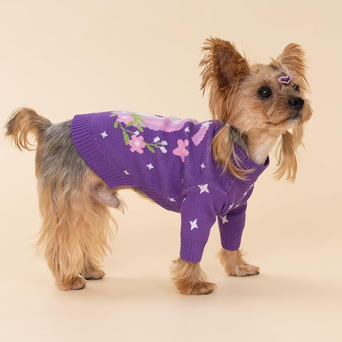 Fitwarm Adorable Unicorn Dog Sweater, Thermal Dog Winter Clothes for Small Dogs Girl, Pet Outfit, Purple, Pink, White, Large