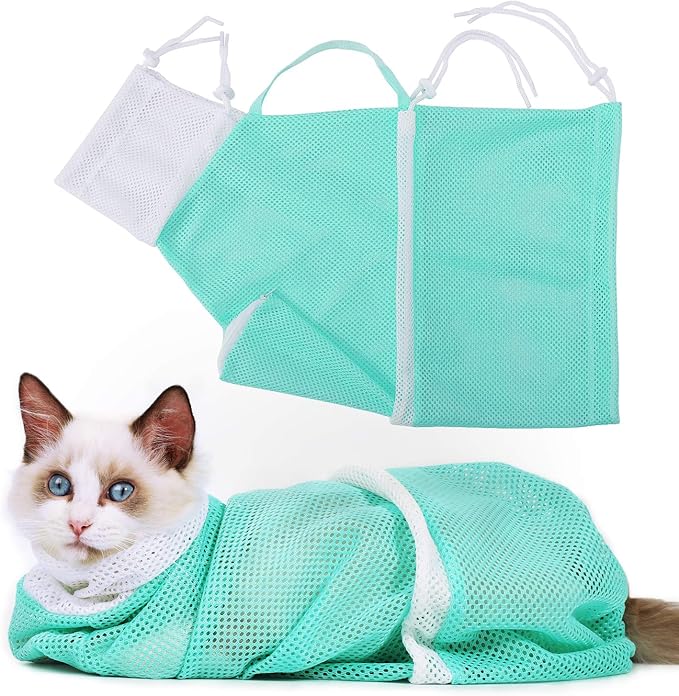 YLONG Cat Bathing/Grooming Bag Anti-Bite and Anti-Scratch for Bathing, Nail Trimming, Medicine Taking,Injection,Adjustable Multifunctional Breathable Restraint Shower Bag(Green)