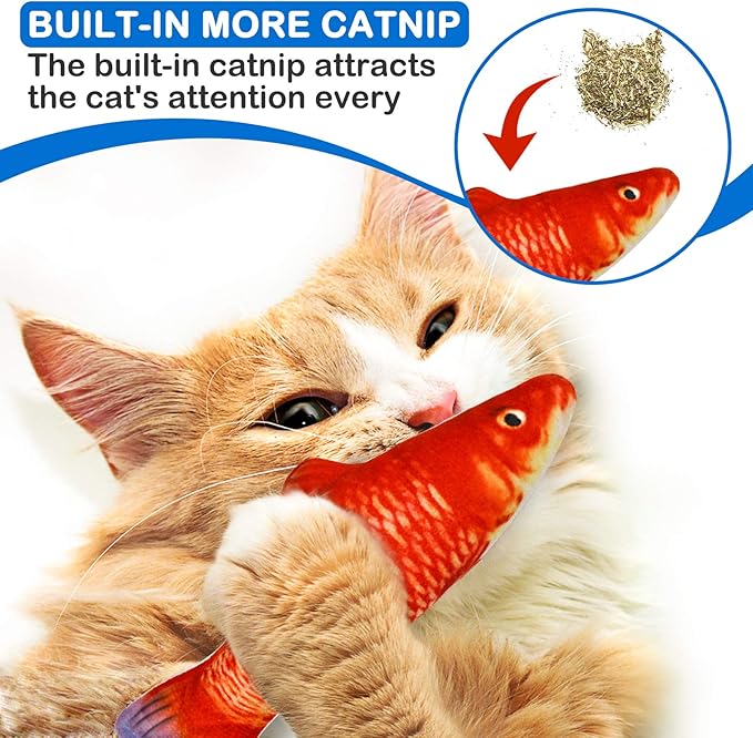 5Pcs Catnip Toy, Plush Fish Cat Toy, Cat Chew Toy, Catnip Filled Cartoon Fish with Bell Inside for Interactive Kitty Chew Toys Cat Teething Cat Exercise