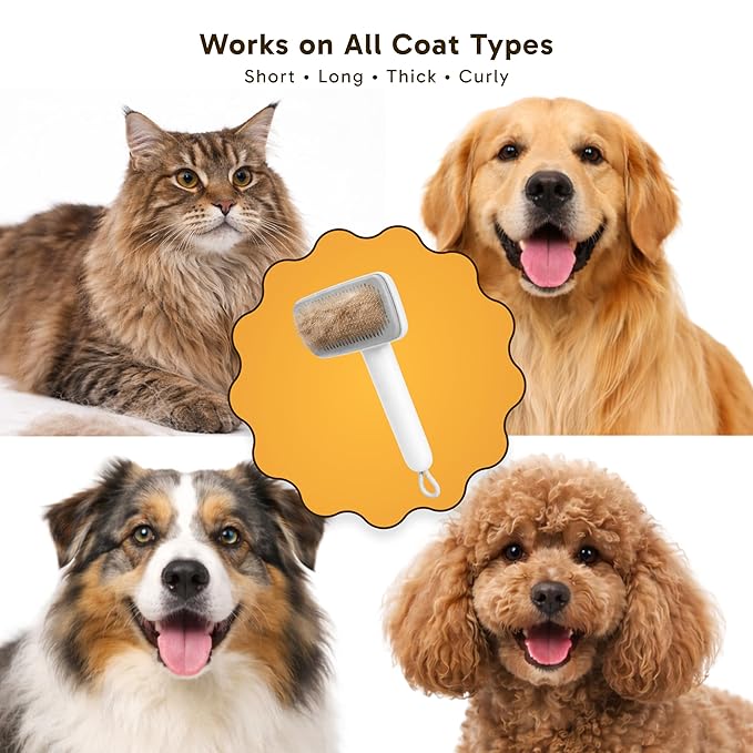 Wolfster Self Cleaning Deshedding Cat Brush for Dogs & Cats - Skin Friendly Shading Brusn, Friendly Pet Sliker Brush for Long & Short Hair Animals, Deshedding Tool for pet supplies (White)