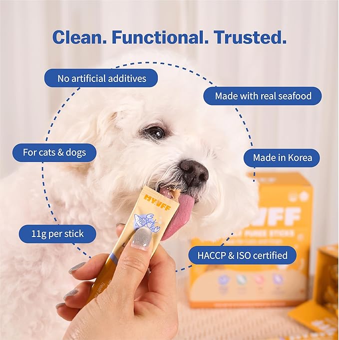 My Daily Puree Sticks for Cats & Dogs, 4 Healthy Lickable Treats – Vet-Formulated Cat Tube Treats & Dog Snacks with Taurine, Glucosamine, Omega-3 & Postbiotics, Made in Korea