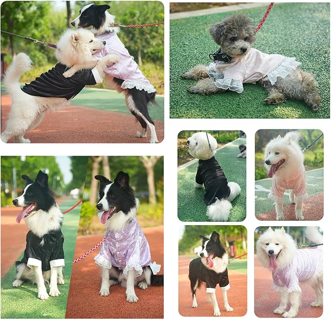 MAMORE Dog Shirts Dress, Elegant Embroidery Couple Dog Clothes for Girl Boy Small Medium Dogs Puppy Cats Set (Purple, 2X-Large)