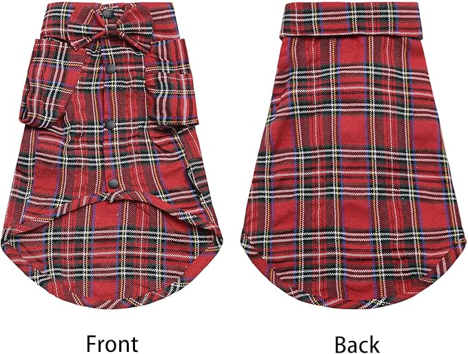 MAMORE Plaid Dog Shirt, Cute Puppy Outfit T-Shirt for Small Dogs Boy Girl, Soft Breathable Pet Cat Clothes Easter Thanksgiving Christmas Costume Apparel
