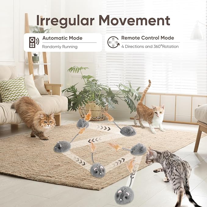 Pawingcat Remote Control Cat Toy Rechargeable Cat Mouse Toy Automatic Interactive Cat Toys for Indoor Cats Toy with 3-Speed Adjustment and 4 Directions