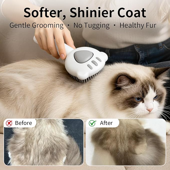 Cat Brush for Shedding, Self Cleaning Pet Hair Brush with Release Button, Cat & Dog Grooming Brush for Long or Short Haired Pets, Removes Loose Fur (White)