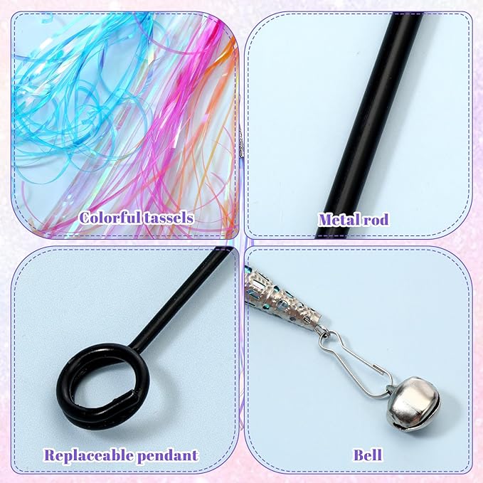 salbsever Cat Wand Toys, Colorful Cat Toys with Bells 31.5" Cats Teaser Wand and 4 Tassles for Indoor Cats Keeping Fit