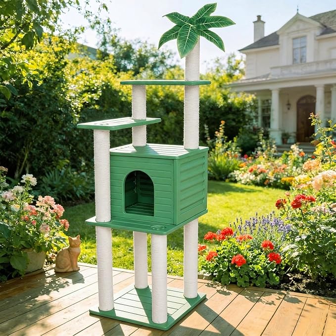 72 Inches Tall Cat Tree, Outdoor Cat House, Weatherproof Large Cat Condo with Cat Scratch Post, for Outdoor and Indoor Cat Towers