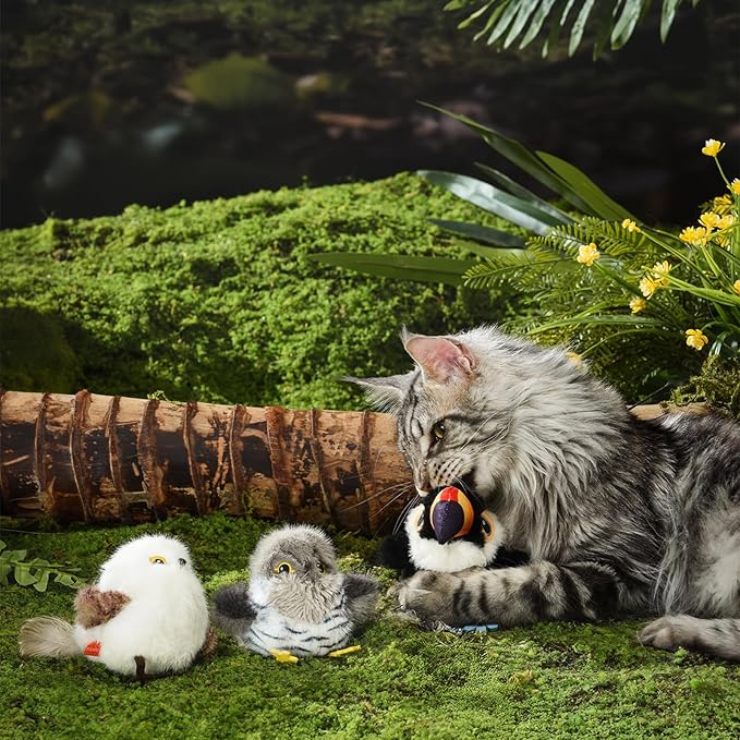 Cat Toys Flapping Bird Cuckoo, Touch Activated Interactive Cat Kicker with 3 Modes, Catnip Pouch, Type-C Rechargeable, Realistic Chirping, Self-Stop, Washable Fur Cover