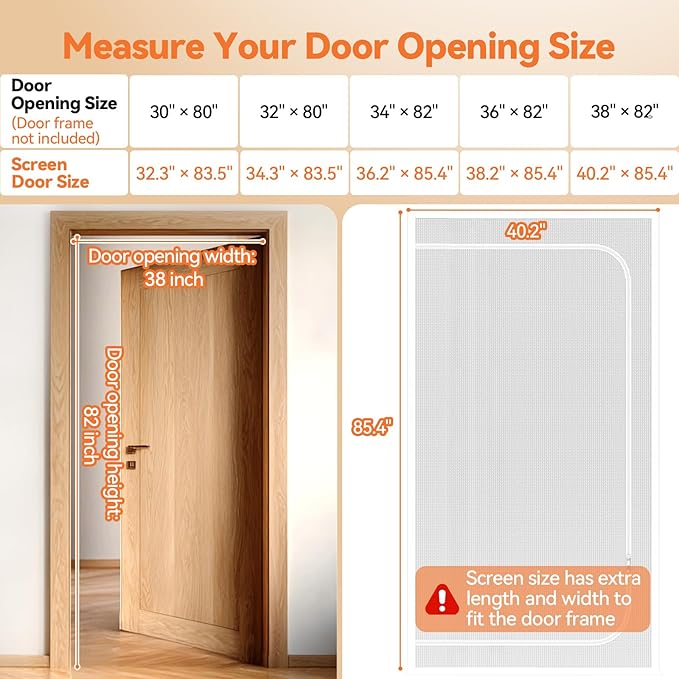 BFNN Cat Screen Door, Extra Tall Cat-Proof Mesh Gate, Fit Door Size 38'' x 82'', Anti Scratch Mesh with Zipper Closure, for Living Room, Kitchen, Bedroom (White)