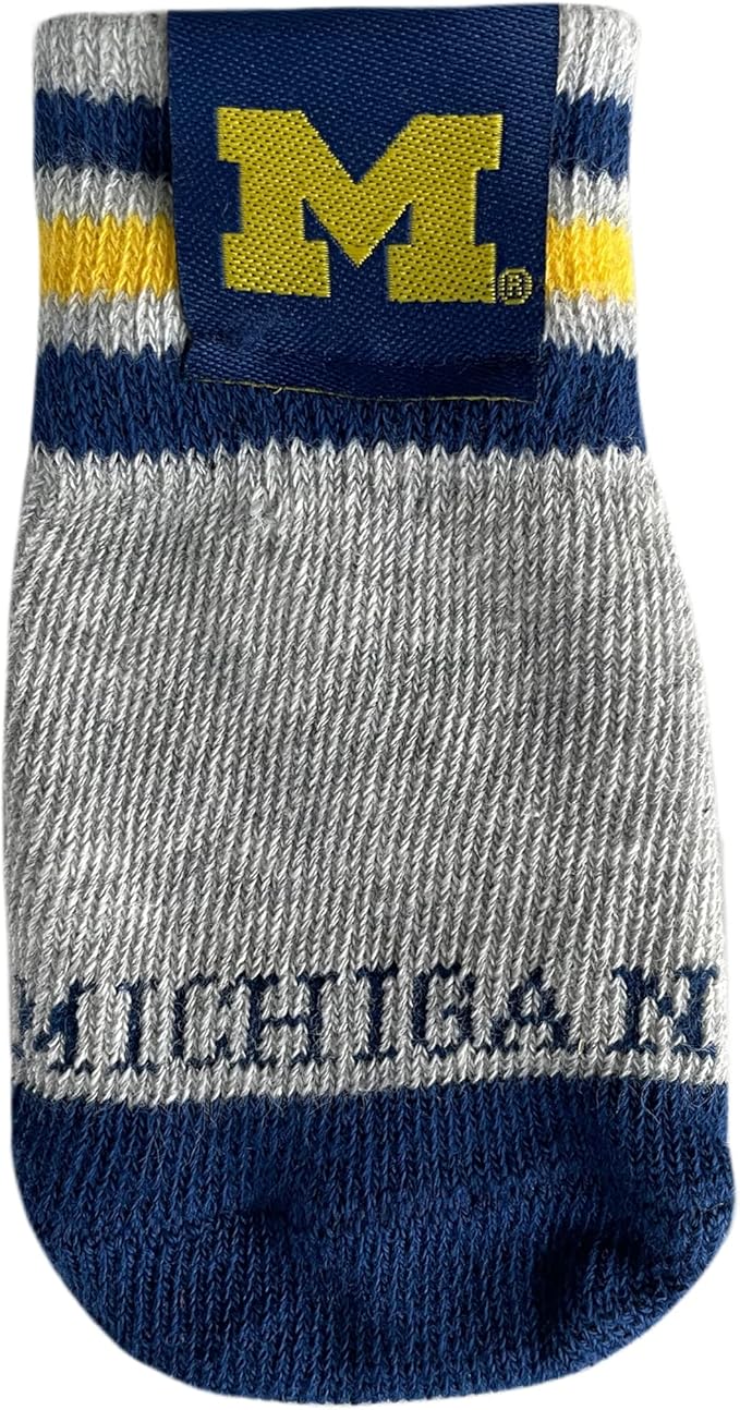 NCAA Michigan Wolverines Anti Slip Dog Socks with Elastic Ribbed Top, Size X-Small/Small. Indoor/Outdoor Socks, Best Dog Paw Protector, 2 Pairs of Pet Socks with Your Favorite Collegiate Sports Team
