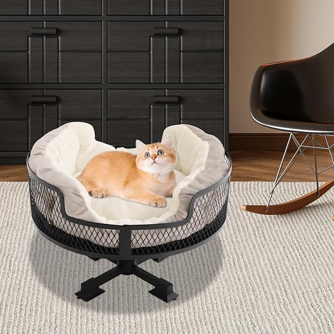 Desk Cat Bed, Stable Stainless Steel Cats Bed with Pad, Modern Pet Furniture Cat Nest, 22Lbs Capacity Desk Stand for Small & Medium Cats & Dog, for Living Room, Study Room, Office