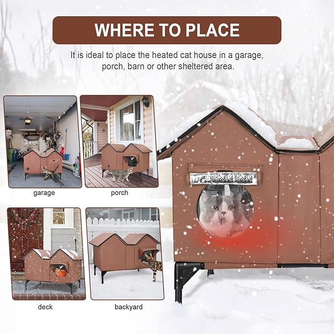 Heated Outdoor Cat House Weatherproof for Winter - Extra Large Heated Cat House for Outside Waterproof, Elevated Base, Escape Door, Insulated Outdoor Cat Shelter for Multiple Cats Feral Stray Kitty