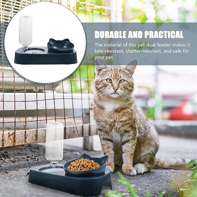 Pet Cat Dog Anti-Spill Water and Food Bowl Blue Plastic Raised Feeder with Neck Protection for Pets and Watering Supply for Home Use