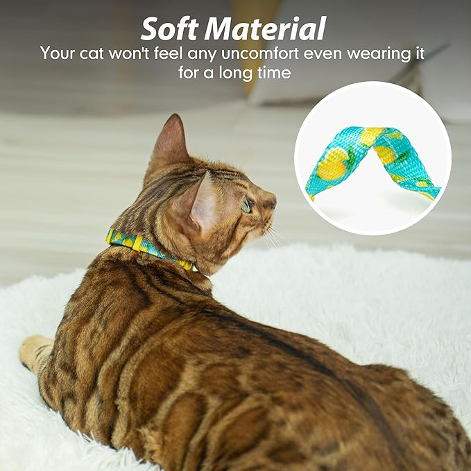 azuza AirTag Cat Collar Breakaway, Integrated Cat Collar with Air Tag Holder Safety Lightweight GPS Tracker Holder for Cats, Lemon, Cats (8-12inch)