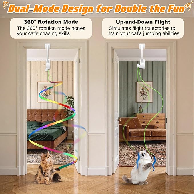 Automatic Interactive Cat Toy Rechargeable, Hanging Cat Toy, Cat Door Toy, Cat Enrichment Toys for Indoor Cats & Kitten, Doorway Electric Cat Teaser for Exercise, Boredom Relief & Fun Games