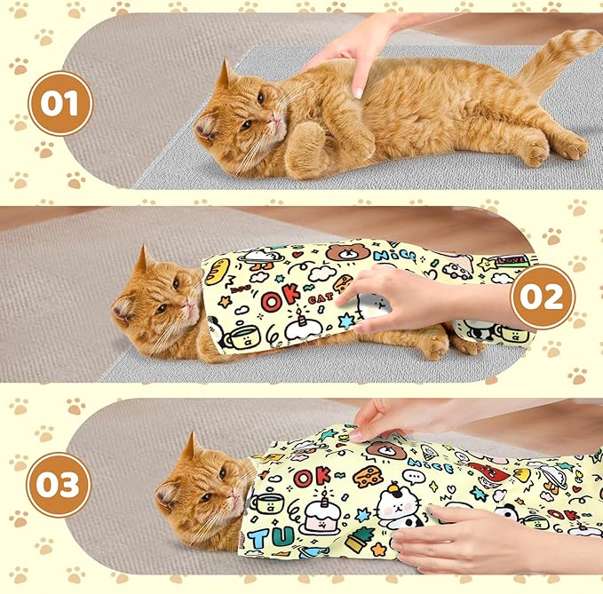 21.7" Cat Grooming Wrap for Cutting Nails, Graffiti Pattern Self-Adherent Fabric Wrap for Cats, Anti-Scratch Anti-Escape Multifunctional Cat Swaddle Tool for Teeth Brushing, Ear Cleaning