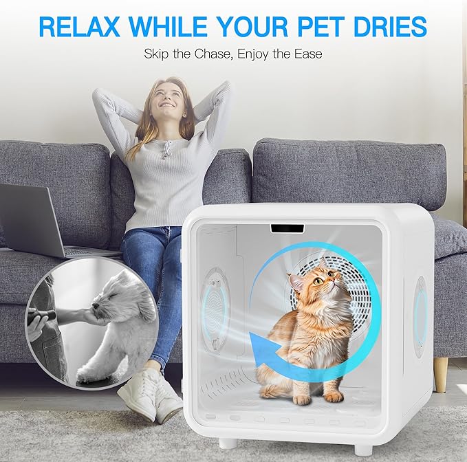Fenbeli Pet Dryer Box for Cats and Small Dogs, 75L Extra-Large Quiet Pet Drying Room with Smart App Control, 360° Airflow, Adjustable Temperature & Time, Spacious Grooming Dryer for Home Use