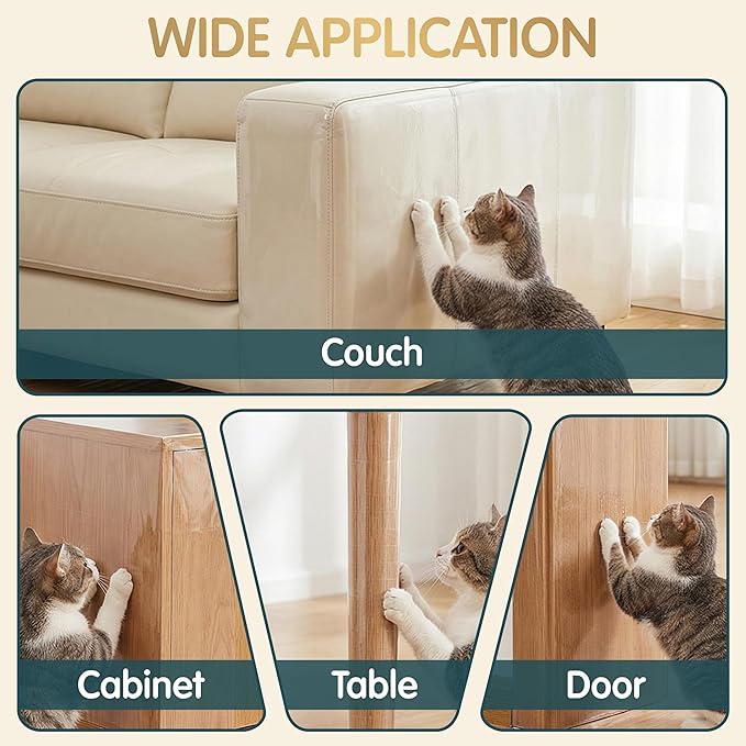 Anti Cat Scratch Furniture Protector, Single-Sided Sticky Couch Protector for Cats, Flexible Corner Guard for Sofa & Chair, No Residue Transparent Shield (160" x 12.4")