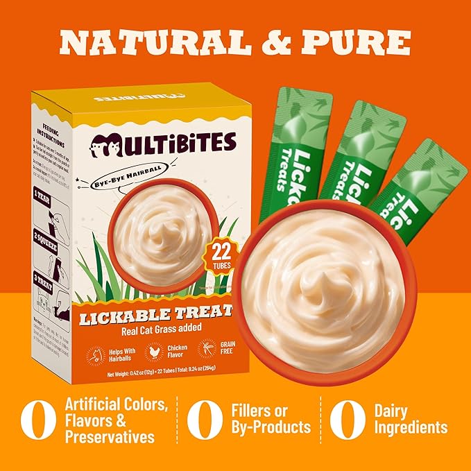 22 Tubes Lickable Cat Treats - Creamy Squeezable Cat Grass Treats with Taurine for Cats & Vitamins - Hairball Treatment & Digestive Support