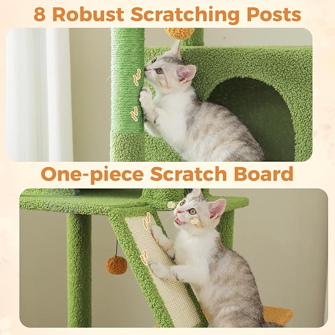 MUTTROS 71” Cactus Cat Tree for Large Cats, Extra Stable Tall Cat Tower with Oversized Hammock, 2 Condos, Sisal Scratching Posts, Vertical Multi-Level Cat Tree for Indoor Multi-Cat Homes