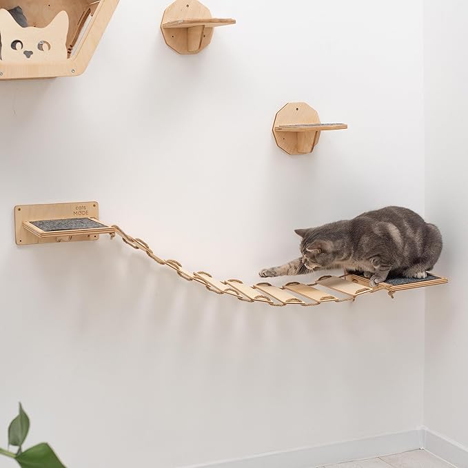 Wood Cat Bridge Cat Steps Cat Bed Wall Cat Toy Rustic Cat Tree Wall Decor Cat Lover Gift New Home Gift Cat Furniture Wall (Light, Bridge & 3 steps)