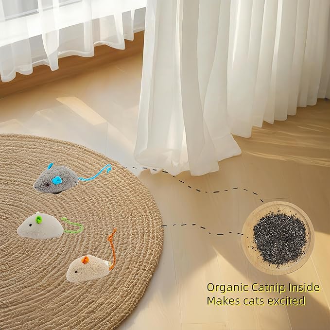 Catnip Fish Toy with Bell | 5000mg Premium A+ Catnip | Interactive Kicker Ball for Indoor Cats & Kittens | Includes Catnip Mice | Fun Kitty Toys
