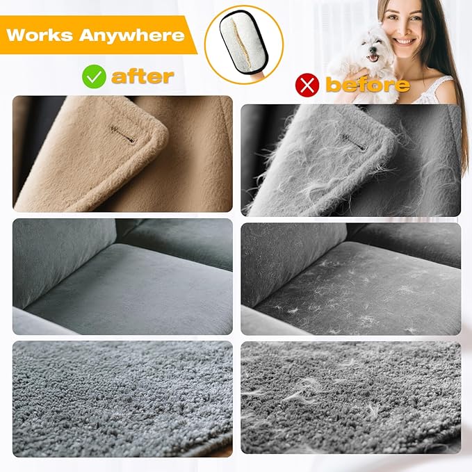 2 Pcs Reusable Electrostatic Pet Hair Remover Glove & Magic Brush, Cat & Dog Hair Removal Grooming Gloves for Furniture, Couch, Carpet, Car Seat, Clothes