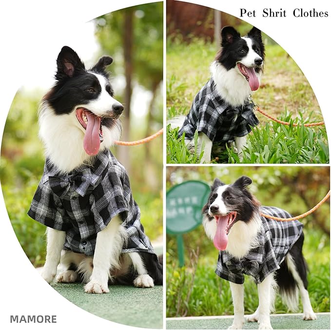 Pet Shirt Clothes for Dogs and Cats, Puppy Plaid Cotton Polo Shirts Adorable Casual Pet Apparel T Shirts (Black&White, XX-Small)