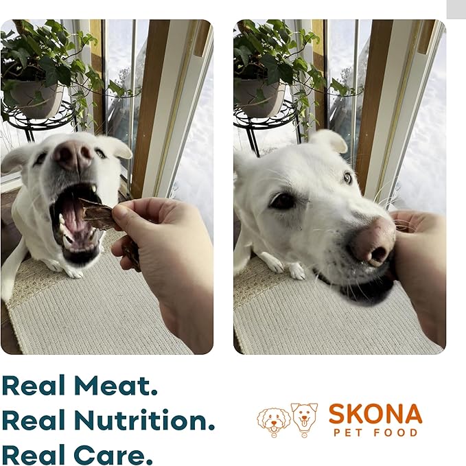 Skona PetFood Premium Chewy Dehydrated Pork Heart Jerky for Dogs & Cats, 1 lb of Pork Heart Dehydrated to 4 oz, Single-Ingredient High Protein Training Treats, Supports Heart, Eye & Dental Health, USA
