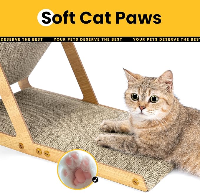 Conlun A-Frame Cat Scratchers for Indoor Cats, Wood Frame & Recycled Cardboard Scratch Pad, Dual-Sided Vertical Horizontal Scratching Board, Space-Saving Furniture Protector for Sofa Walls, Medium
