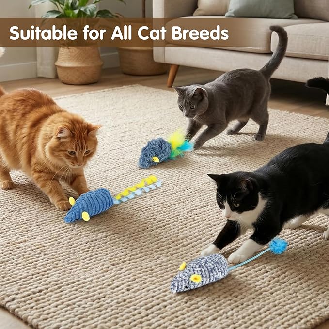 Cat Mouse Toys (3 Pack) with Catnip - Small Interactive Cat Toys for Indoor Play, Perfect for Single or Multi-Cat Households (Purple)
