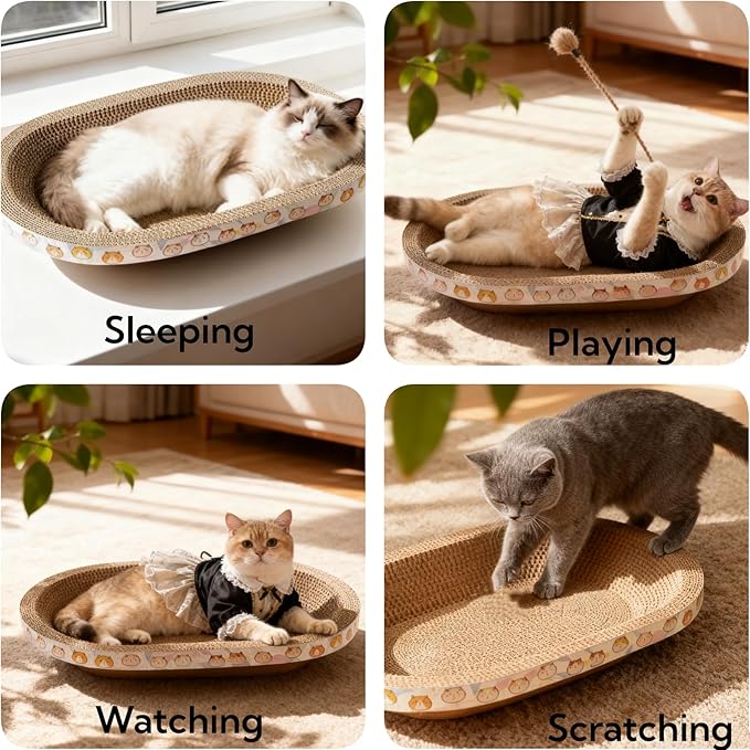 3 Pack Large Cat Scratcher Cardboard, Oval Cat Scratcher Bed Cat Scratch Pad Board Lounge Couch for Indoor Cats Bowl Shaped Cat Scratching Post Nest for Cats Grinding Claw Furniture Protector