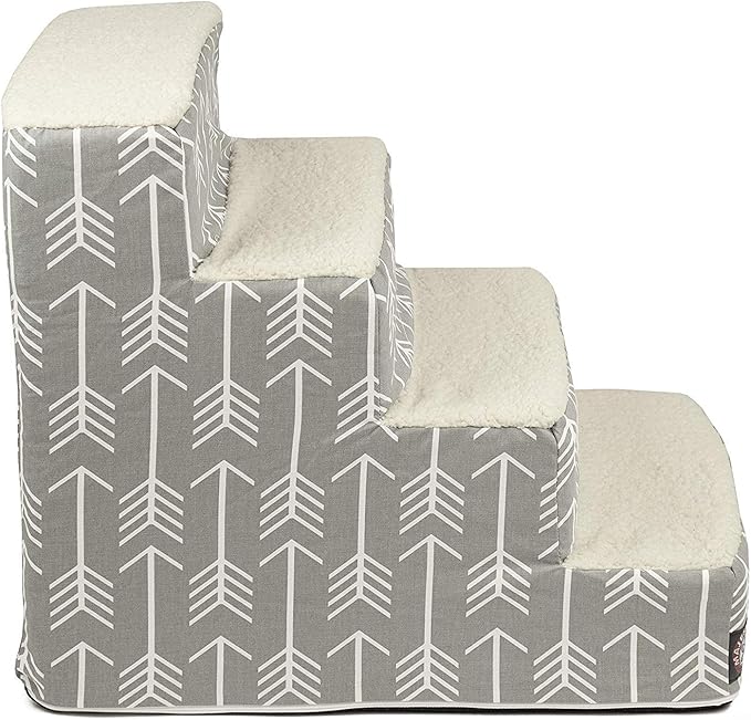 Majestic Pet Portable Pet Stairs | Soft Sherpa Steps Foam Feeling | Steps for Dogs & Cats | Dog & Cat Ramp | Perfect for Bed & Sofa | Indoor Only | Max Weight: up to 250 Lbs, 4 Step, Arrow Gray