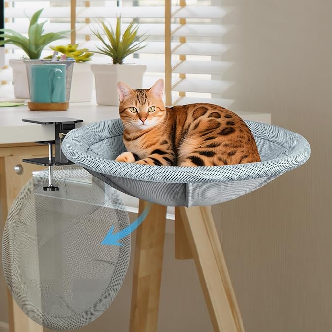 AIPERRO Foldable Cat Desk Bed – Space-Saving 90° Fold, Removable Washable Cover, Supports Up to 45lbs, Sturdy Cat Sleeping Bed for Large Cats, Perfect for Office/Game Table