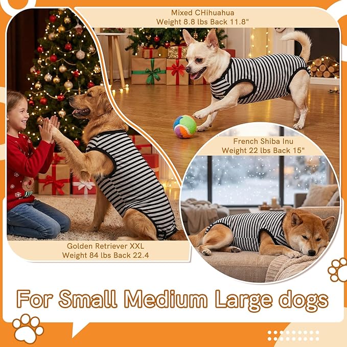 Dog Surgery Recovery Suit Dogs Neuter Spay Female Male Protective Clothes,Black Striped XXL