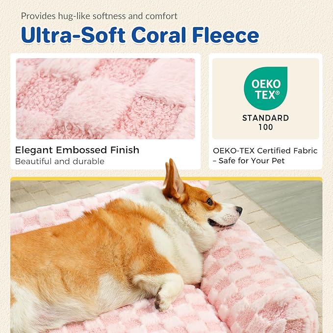 ABCPET Cat Bed Cat Couch for Puppy and Kitten, Fluffy Dog Bed Medium Dogs Couch, Supportive Cats Sofa for Indoor Cats, Washable Cover & Non-Slip, 32 inch, Pink