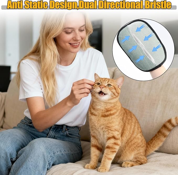 Pet Hair Remover,Upgraded Double Sided Electrostatic Pet Hair Removal Gloves,Reusable Pet Cat Dog Hair Remover Grooming Gloves (Black)