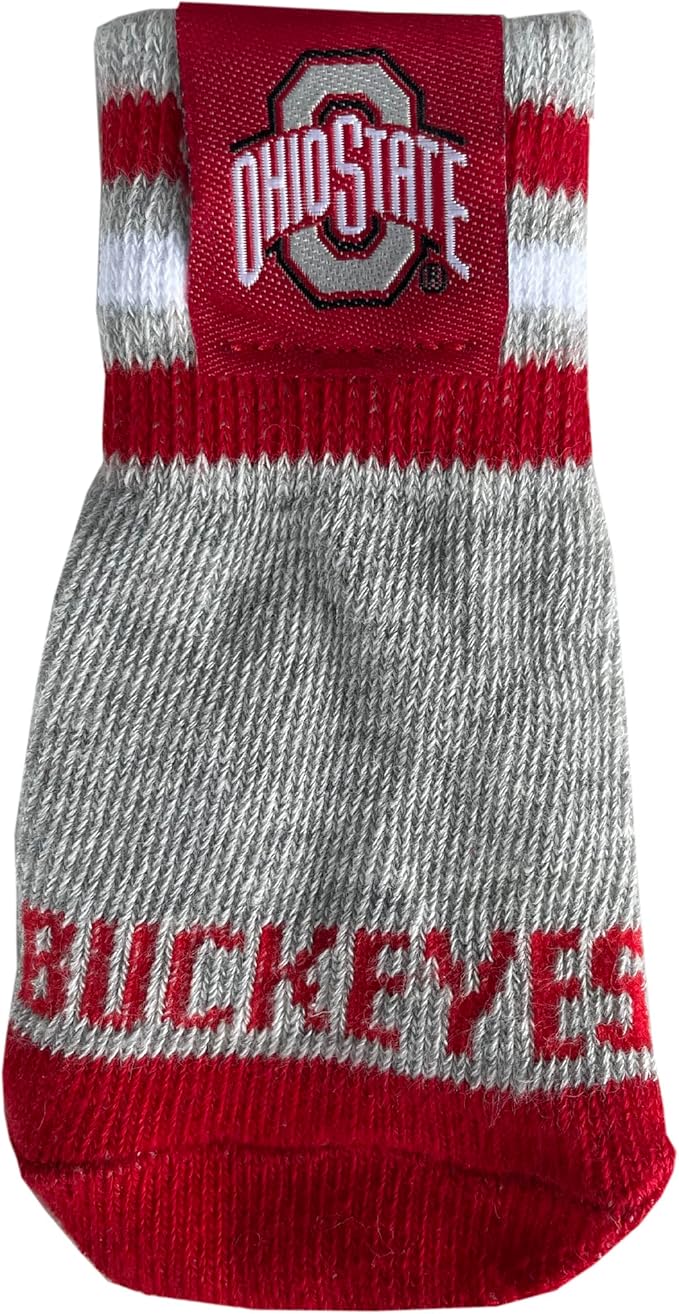 NCAA Ohio State Buckeyes Anti Slip Dog Socks with Elastic Ribbed Top, Size Medium/Large. Indoor/Outdoor Socks, Best Dog Paw Protector, 2 Pairs of Pet Socks with Your Favorite Collegiate Sports Team
