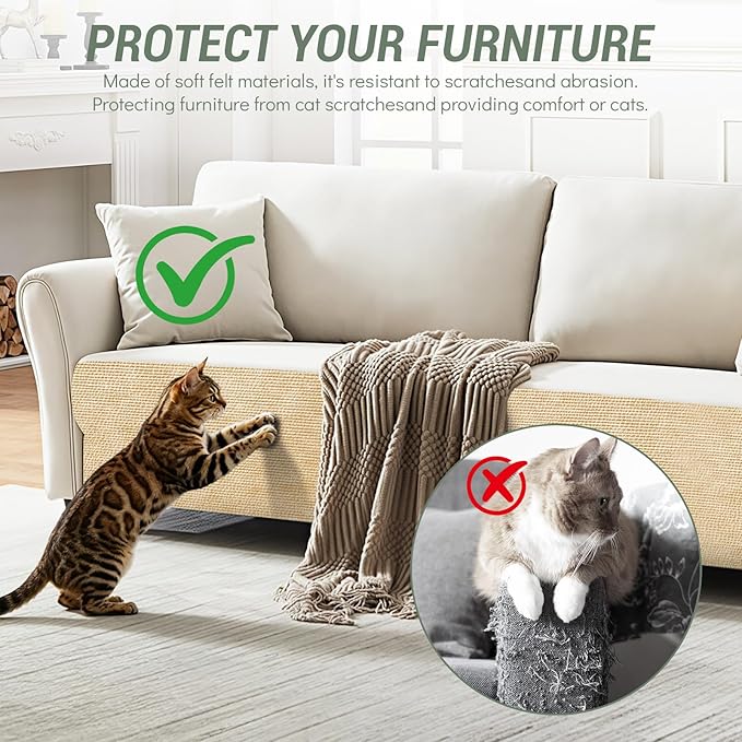 Couch Wall Corner Protector for Indoor Cats, Anti Scratch Furniture Protector from Cats Scratching, Trimmable Climbing Cat Scratcher Pad Mat for Cat Board/Door/Carpet(Khaki, 39.3x15.8In)