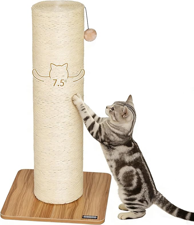 NUNU LAB 29.5 Inch Cat Scratching Post, 7.5 Inch Large Diameter Natural Sisal Cat Scratch Post, Scratch-Resistant Tall Cat Scratcher for Indoor Cats, Protect Your Furniture 1PCS (29.5" 1Pcs)