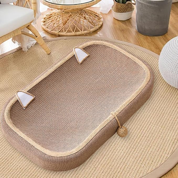 Cat Scratcher Bed with Sisal Scratching Pad - Interactive Toy & Furniture Protection Nest Basin for Cats Grinding Claw- 61cmx40cmx9cm
