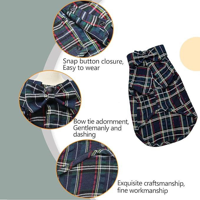 Pet Shirt Clothes for Dogs and Cats, Puppy Plaid Cotton Polo Shirts Adorable Casual Pet Apparel T Shirts (Dark Green, Large)