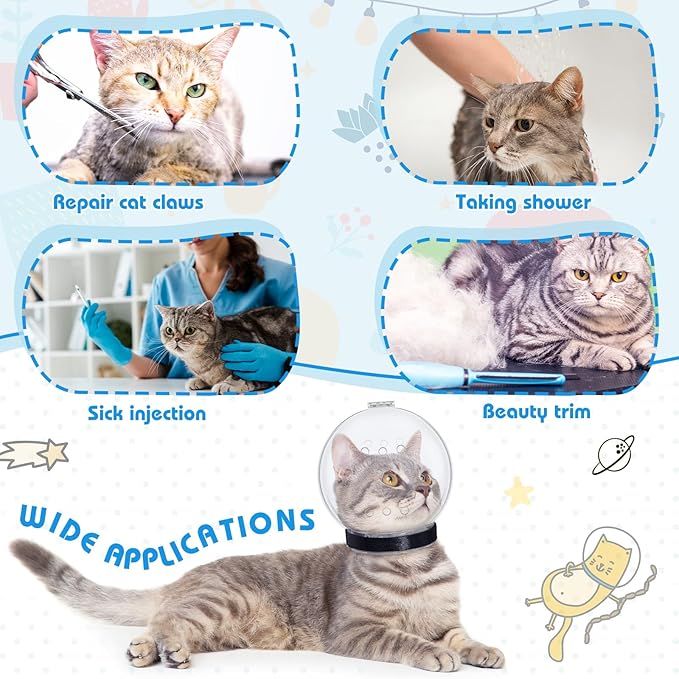 8 Pcs Cat Muzzle Set with Adjustable Cat Bathing Bag Breathable Clear Muzzle Pet Grooming Brush Tick Remover Tool Nail Clipper Nail File for Dog, Bunny Cleaning Trimming(M Size,Blue)