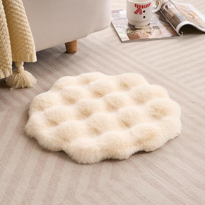 SHENGOCASE Round Faux Rabbit Fur Pet Bed Cushion, 16 inches, Cat Tree Tower Replacement Pad, 4-Pack (Beige)